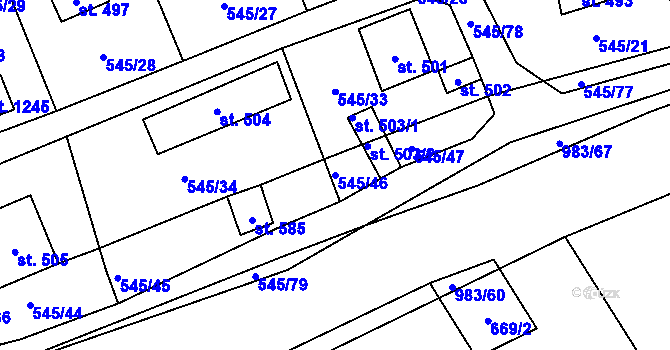 Parcela st. 545/46 v KÚ Nučice u Rudné, Katastrální mapa