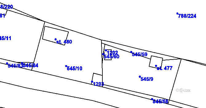 Parcela st. 545/60 v KÚ Nučice u Rudné, Katastrální mapa
