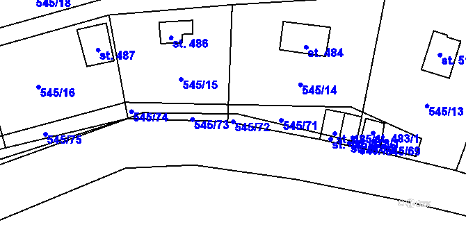 Parcela st. 545/72 v KÚ Nučice u Rudné, Katastrální mapa
