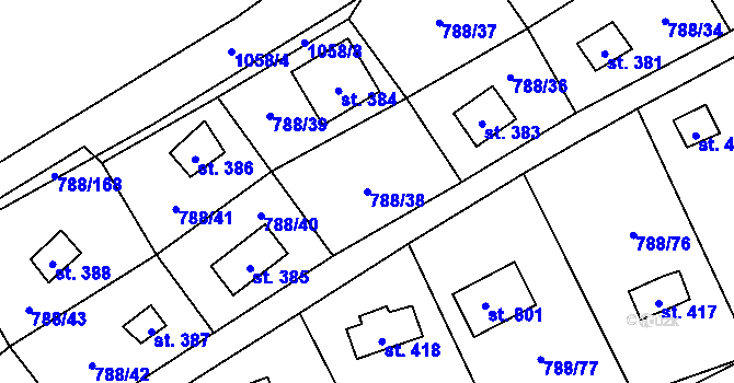 Parcela st. 788/38 v KÚ Nučice u Rudné, Katastrální mapa