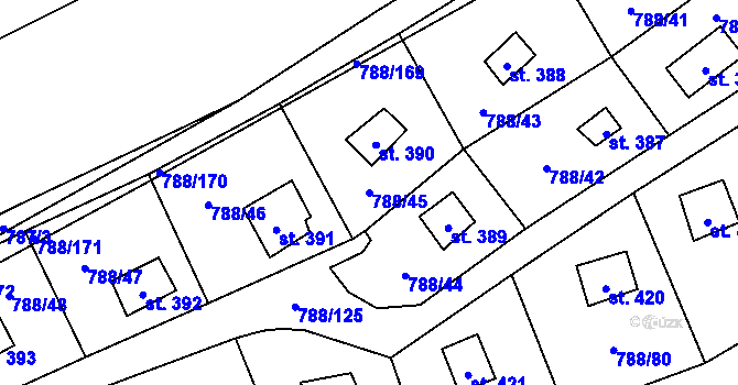 Parcela st. 788/45 v KÚ Nučice u Rudné, Katastrální mapa