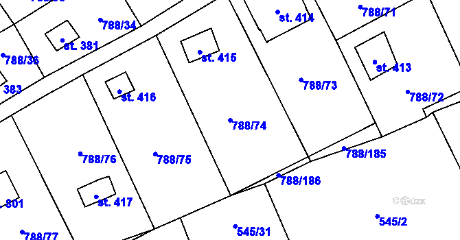 Parcela st. 788/74 v KÚ Nučice u Rudné, Katastrální mapa