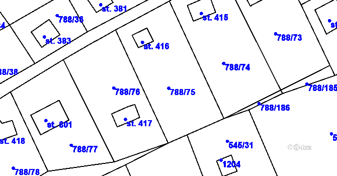 Parcela st. 788/75 v KÚ Nučice u Rudné, Katastrální mapa