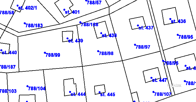 Parcela st. 788/98 v KÚ Nučice u Rudné, Katastrální mapa