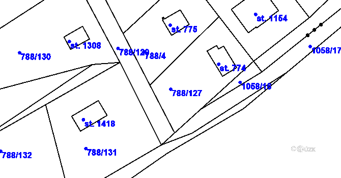 Parcela st. 788/127 v KÚ Nučice u Rudné, Katastrální mapa