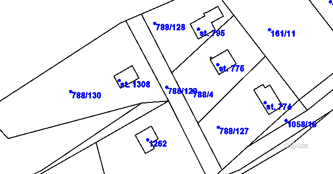 Parcela st. 788/129 v KÚ Nučice u Rudné, Katastrální mapa
