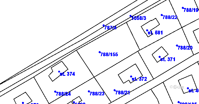 Parcela st. 788/155 v KÚ Nučice u Rudné, Katastrální mapa