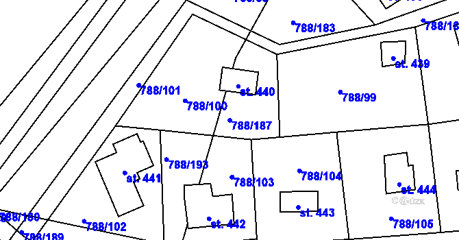 Parcela st. 788/187 v KÚ Nučice u Rudné, Katastrální mapa