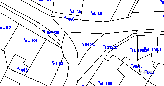 Parcela st. 1012/3 v KÚ Nučice u Rudné, Katastrální mapa