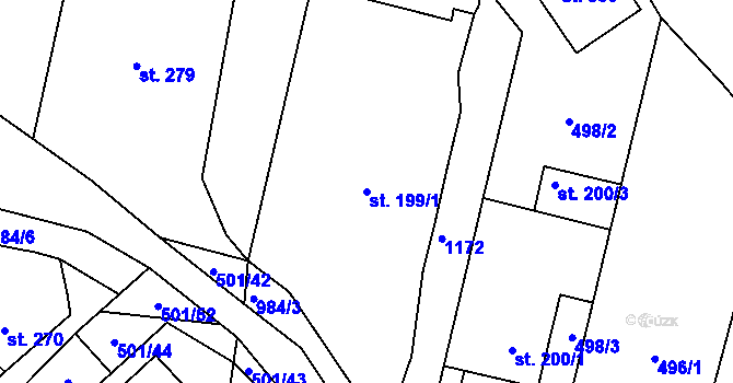 Parcela st. 199/1 v KÚ Nučice u Rudné, Katastrální mapa