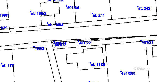 Parcela st. 481/22 v KÚ Nučice u Rudné, Katastrální mapa