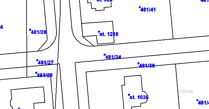 Parcela st. 481/34 v KÚ Nučice u Rudné, Katastrální mapa