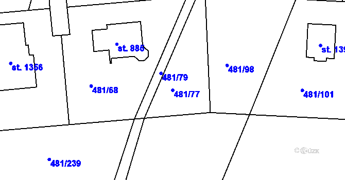 Parcela st. 481/77 v KÚ Nučice u Rudné, Katastrální mapa