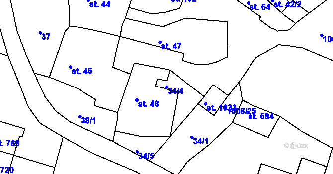 Parcela st. 34/4 v KÚ Nučice u Rudné, Katastrální mapa