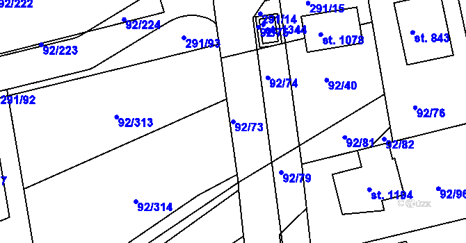 Parcela st. 92/73 v KÚ Nučice u Rudné, Katastrální mapa