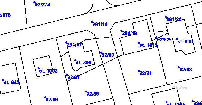 Parcela st. 92/89 v KÚ Nučice u Rudné, Katastrální mapa
