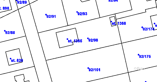 Parcela st. 92/98 v KÚ Nučice u Rudné, Katastrální mapa