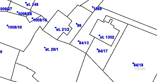 Parcela st. 84/13 v KÚ Nučice u Rudné, Katastrální mapa