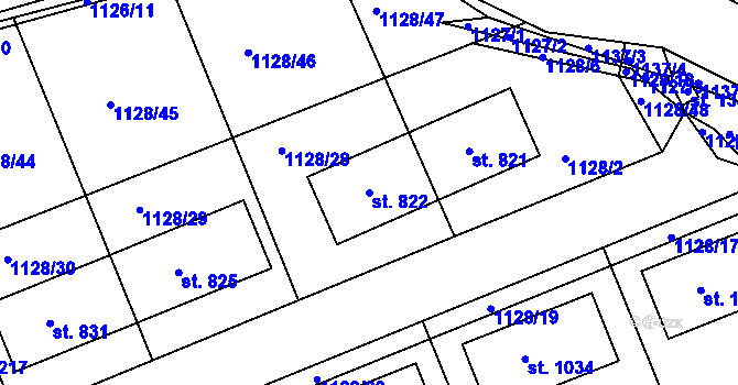 Parcela st. 822 v KÚ Nučice u Rudné, Katastrální mapa