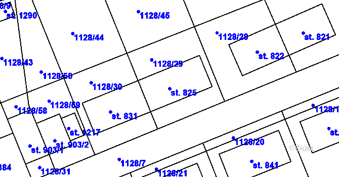 Parcela st. 825 v KÚ Nučice u Rudné, Katastrální mapa