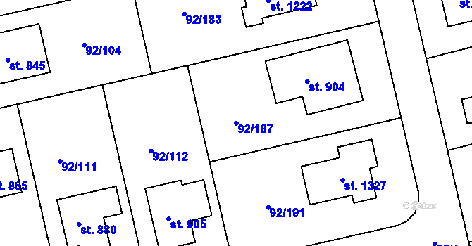 Parcela st. 92/187 v KÚ Nučice u Rudné, Katastrální mapa