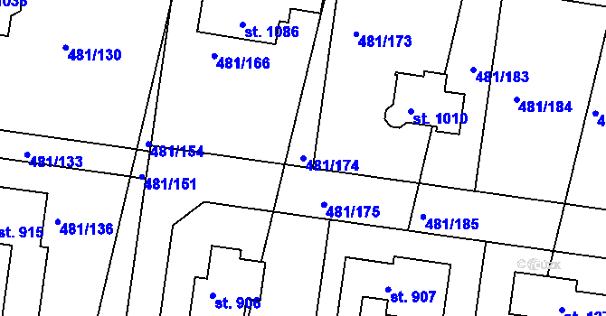 Parcela st. 481/174 v KÚ Nučice u Rudné, Katastrální mapa