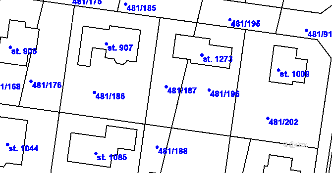 Parcela st. 481/187 v KÚ Nučice u Rudné, Katastrální mapa