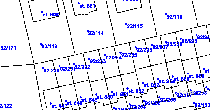 Parcela st. 92/234 v KÚ Nučice u Rudné, Katastrální mapa