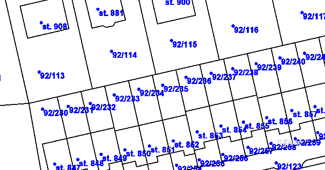 Parcela st. 92/235 v KÚ Nučice u Rudné, Katastrální mapa