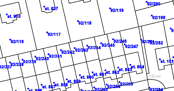Parcela st. 92/244 v KÚ Nučice u Rudné, Katastrální mapa