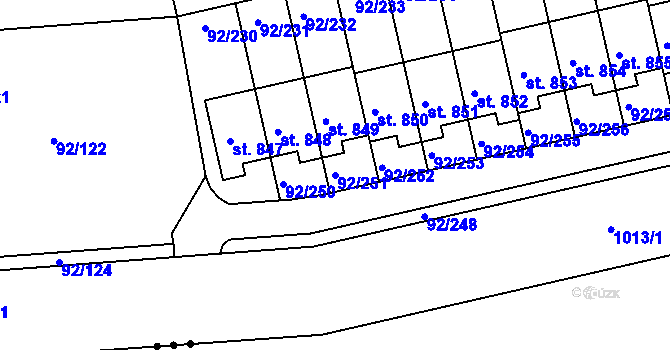 Parcela st. 92/251 v KÚ Nučice u Rudné, Katastrální mapa