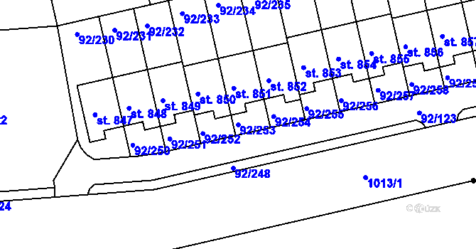 Parcela st. 92/253 v KÚ Nučice u Rudné, Katastrální mapa