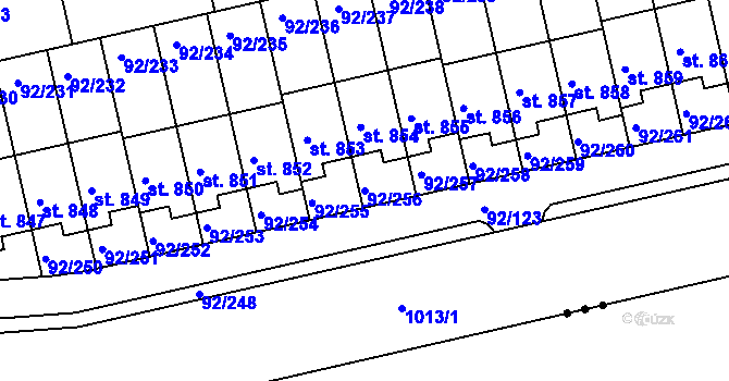 Parcela st. 92/256 v KÚ Nučice u Rudné, Katastrální mapa