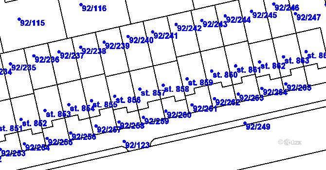 Parcela st. 858 v KÚ Nučice u Rudné, Katastrální mapa