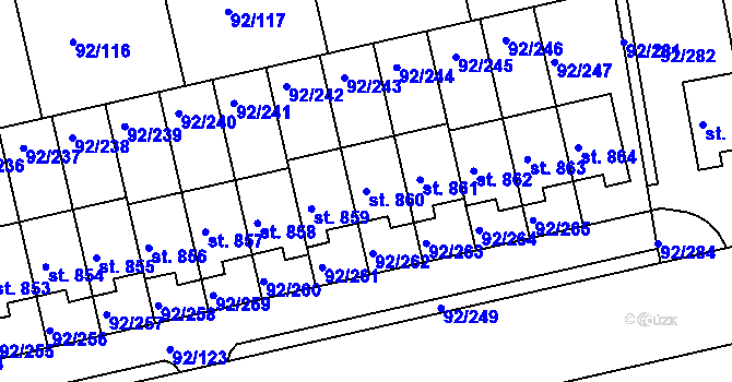 Parcela st. 860 v KÚ Nučice u Rudné, Katastrální mapa