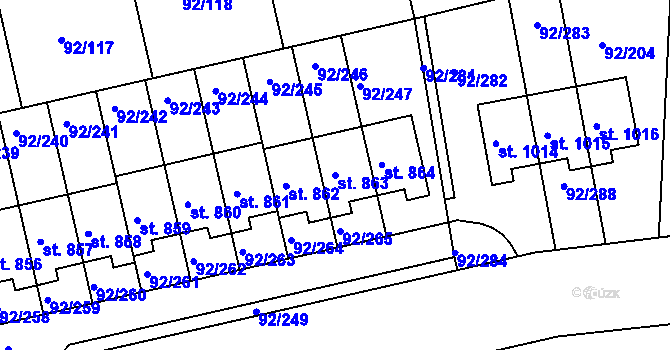 Parcela st. 863 v KÚ Nučice u Rudné, Katastrální mapa