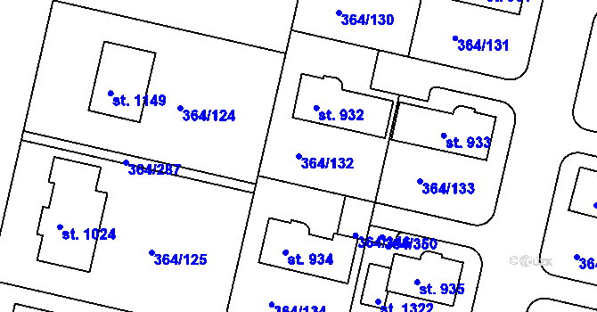 Parcela st. 364/132 v KÚ Nučice u Rudné, Katastrální mapa