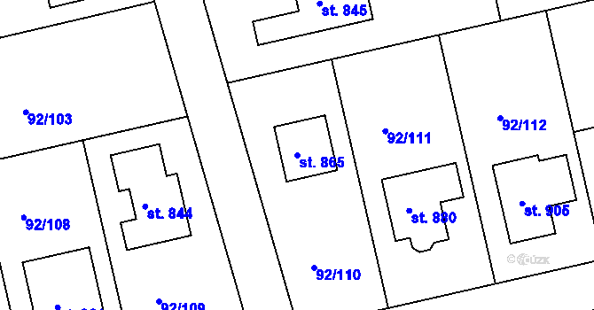 Parcela st. 865 v KÚ Nučice u Rudné, Katastrální mapa