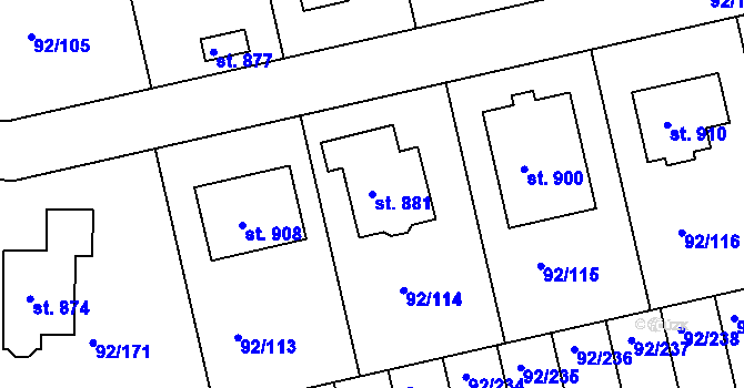 Parcela st. 881 v KÚ Nučice u Rudné, Katastrální mapa