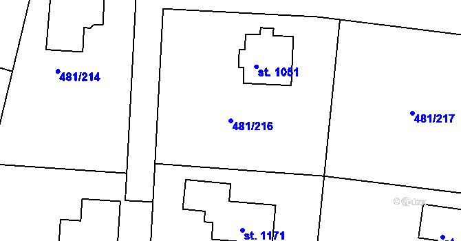 Parcela st. 481/216 v KÚ Nučice u Rudné, Katastrální mapa