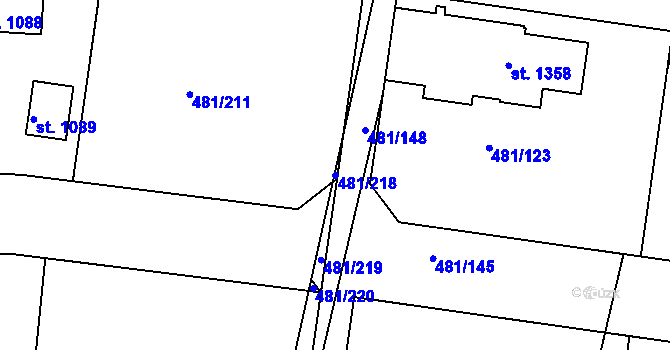 Parcela st. 481/218 v KÚ Nučice u Rudné, Katastrální mapa