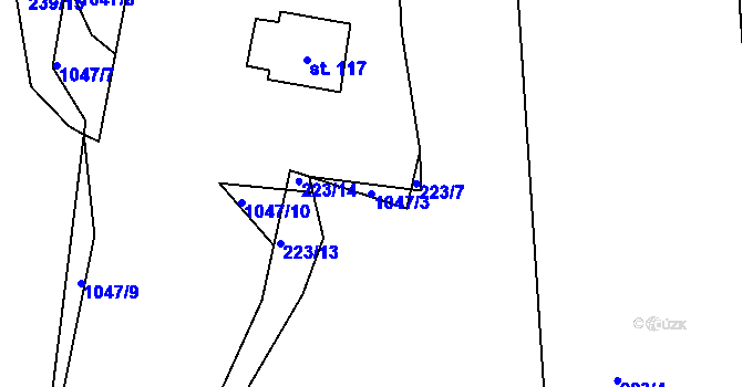 Parcela st. 1047/3 v KÚ Nučice u Rudné, Katastrální mapa