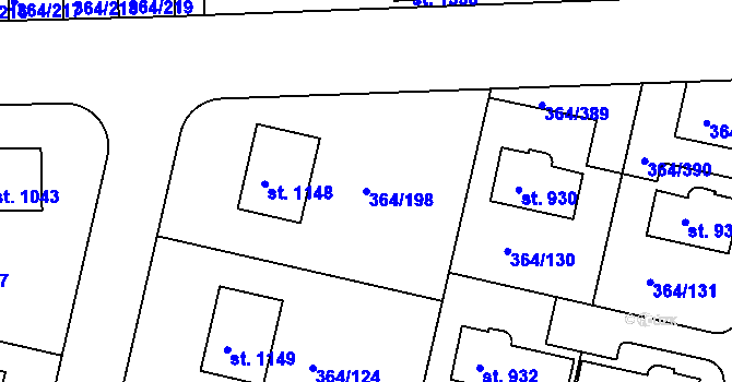 Parcela st. 364/198 v KÚ Nučice u Rudné, Katastrální mapa