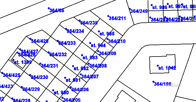 Parcela st. 364/209 v KÚ Nučice u Rudné, Katastrální mapa