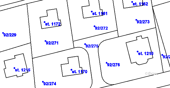 Parcela st. 92/275 v KÚ Nučice u Rudné, Katastrální mapa