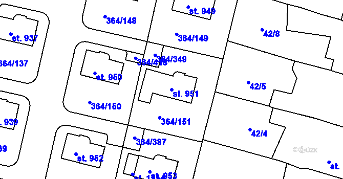 Parcela st. 951 v KÚ Nučice u Rudné, Katastrální mapa
