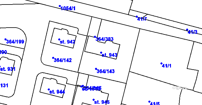 Parcela st. 943 v KÚ Nučice u Rudné, Katastrální mapa