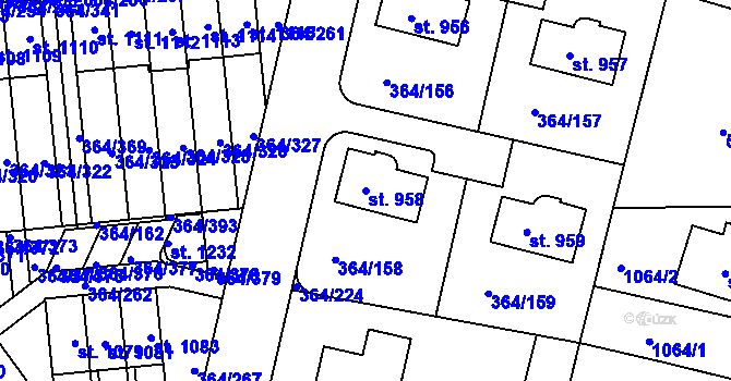 Parcela st. 958 v KÚ Nučice u Rudné, Katastrální mapa
