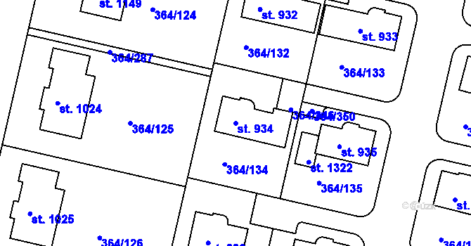 Parcela st. 934 v KÚ Nučice u Rudné, Katastrální mapa