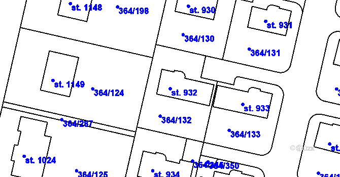 Parcela st. 932 v KÚ Nučice u Rudné, Katastrální mapa